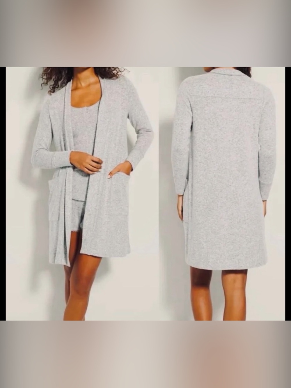 Soma Light Gray Open-Front Knit Cardigan